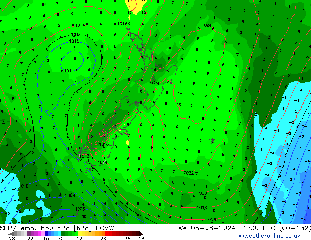 SLP/Temp. 850 hPa ECMWF We 05.06.2024 12 UTC