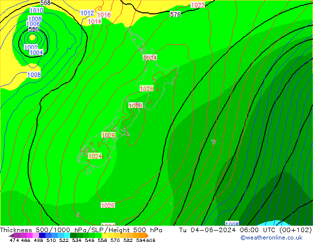 Thck 500-1000hPa ECMWF Tu 04.06.2024 06 UTC