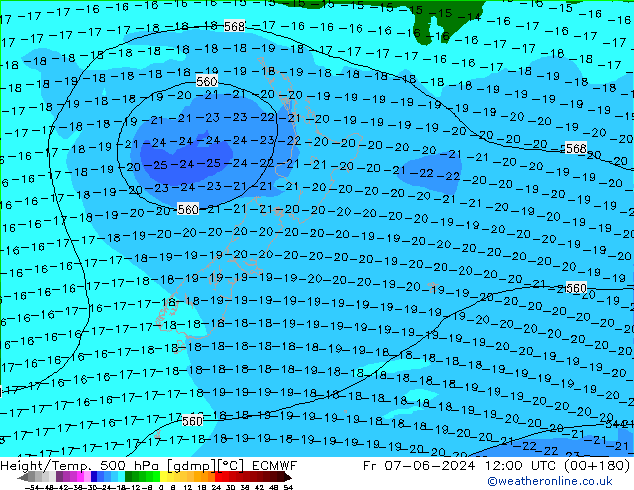 Z500/Rain (+SLP)/Z850 ECMWF Fr 07.06.2024 12 UTC