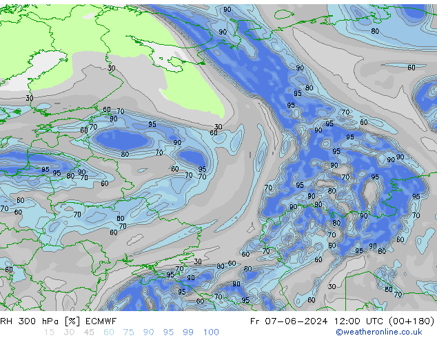 RH 300 hPa ECMWF Sex 07.06.2024 12 UTC