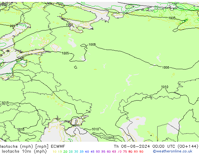 Eşrüzgar Hızları mph ECMWF Per 06.06.2024 00 UTC