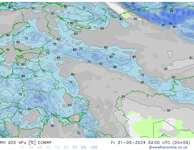 RH 925 hPa ECMWF pt. 31.05.2024 09 UTC