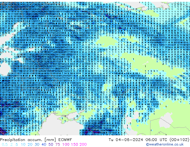 Precipitation accum. ECMWF mar 04.06.2024 06 UTC