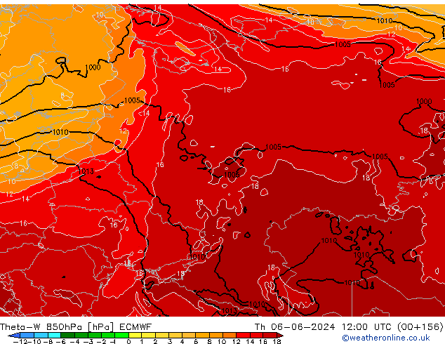 Theta-W 850гПа ECMWF чт 06.06.2024 12 UTC