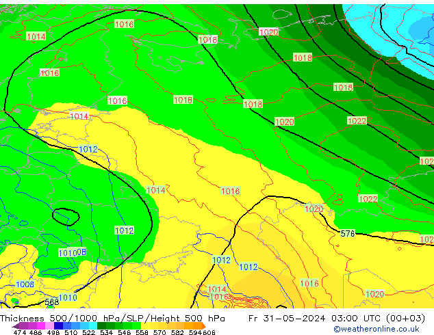 Thck 500-1000hPa ECMWF Fr 31.05.2024 03 UTC