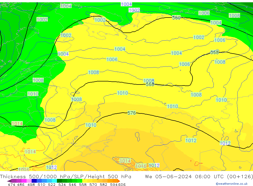 Thck 500-1000hPa ECMWF St 05.06.2024 06 UTC