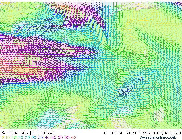 Vento 500 hPa ECMWF Sex 07.06.2024 12 UTC