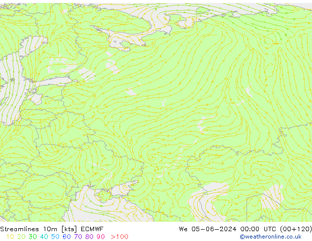 Ligne de courant 10m ECMWF mer 05.06.2024 00 UTC