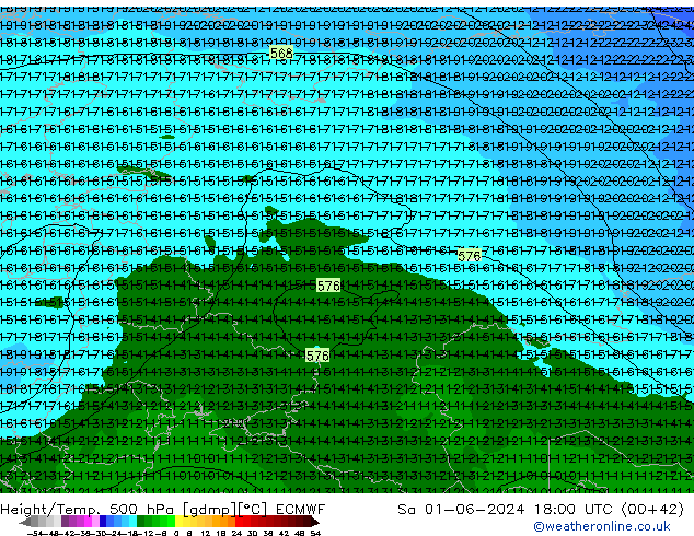 Geop./Temp. 500 hPa ECMWF sáb 01.06.2024 18 UTC