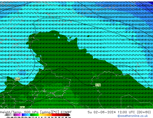 Z500/Rain (+SLP)/Z850 ECMWF Вс 02.06.2024 12 UTC