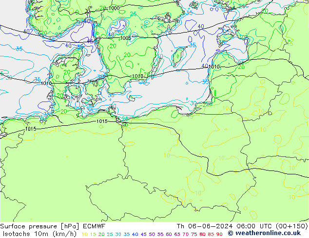 Isotachen (km/h) ECMWF do 06.06.2024 06 UTC