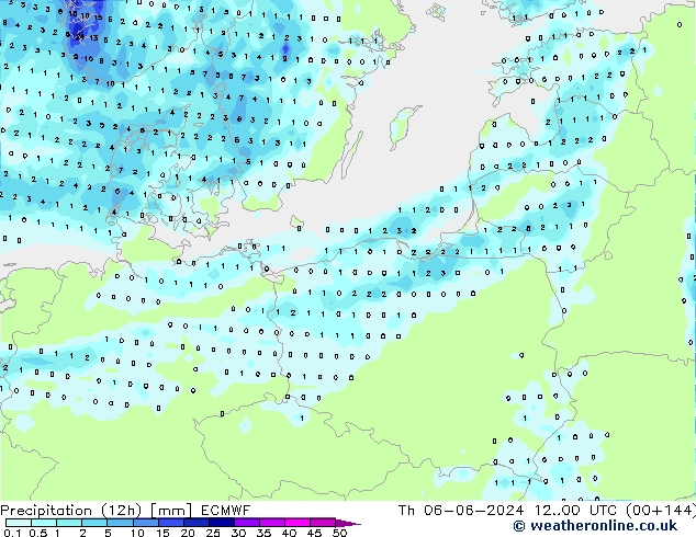 Precipitation (12h) ECMWF Čt 06.06.2024 00 UTC