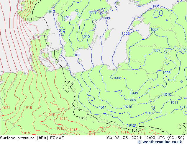 Luchtdruk (Grond) ECMWF zo 02.06.2024 12 UTC