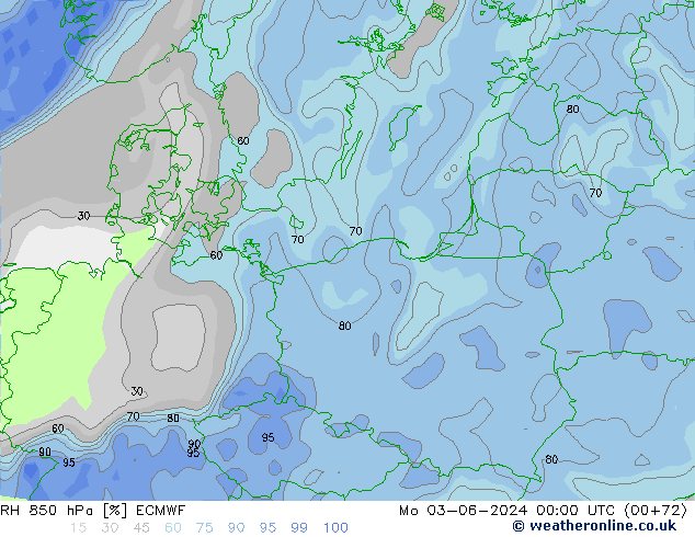 RH 850 hPa ECMWF Mo 03.06.2024 00 UTC