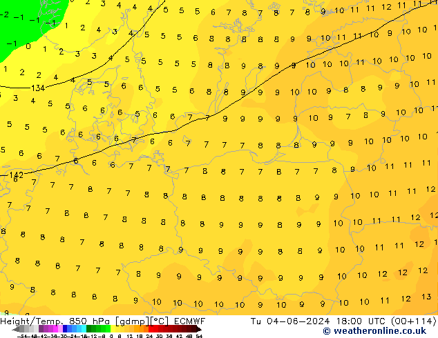 Z500/Rain (+SLP)/Z850 ECMWF Tu 04.06.2024 18 UTC