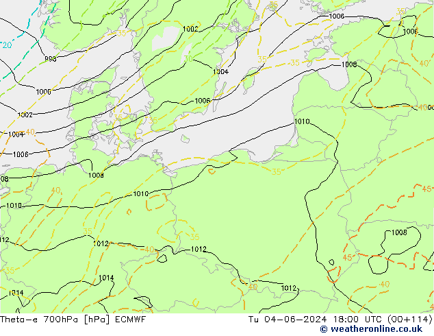 Theta-e 700hPa ECMWF Ter 04.06.2024 18 UTC
