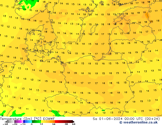 Temperatura (2m) ECMWF sab 01.06.2024 00 UTC