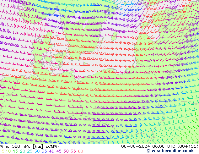 wiatr 500 hPa ECMWF czw. 06.06.2024 06 UTC