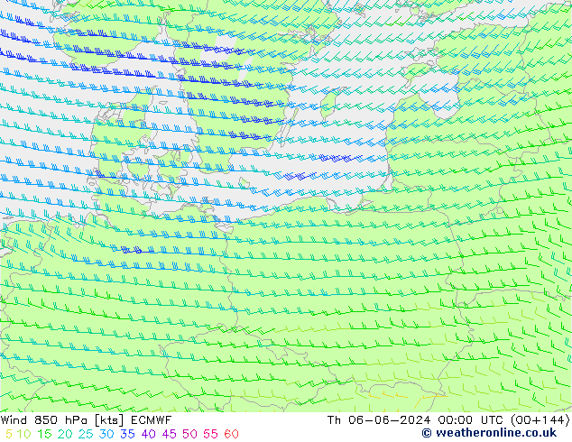 Wind 850 hPa ECMWF do 06.06.2024 00 UTC