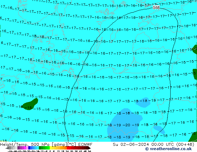 Height/Temp. 500 hPa ECMWF  02.06.2024 00 UTC