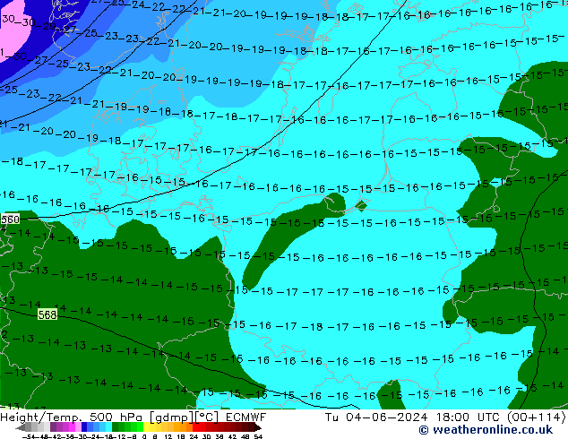 Z500/Rain (+SLP)/Z850 ECMWF Tu 04.06.2024 18 UTC