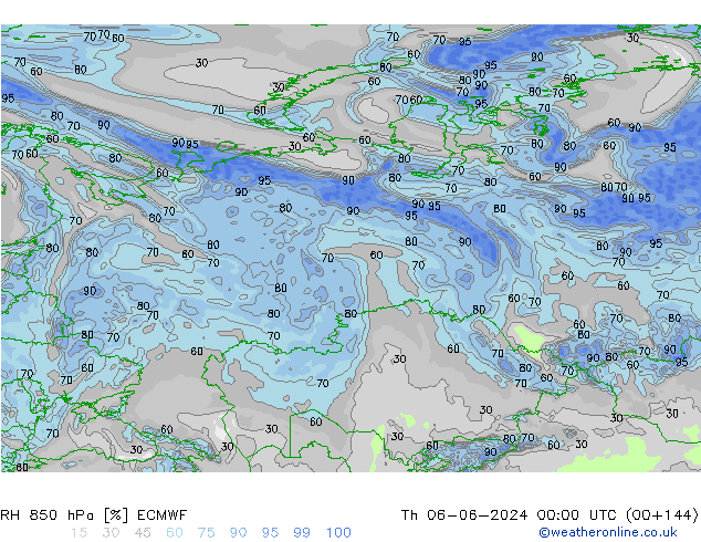 RH 850 hPa ECMWF Th 06.06.2024 00 UTC