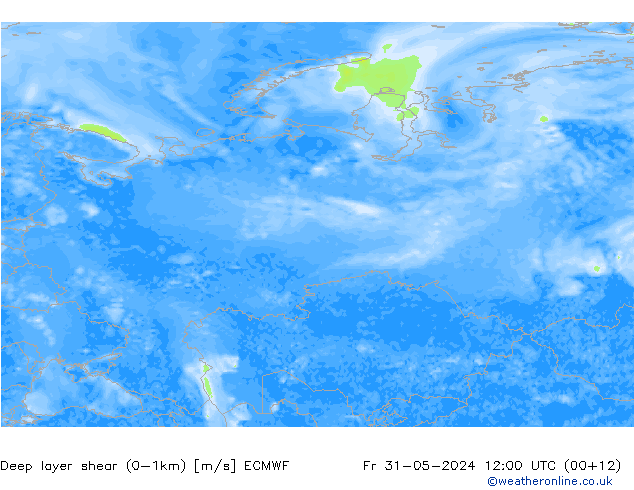Deep layer shear (0-1km) ECMWF ven 31.05.2024 12 UTC