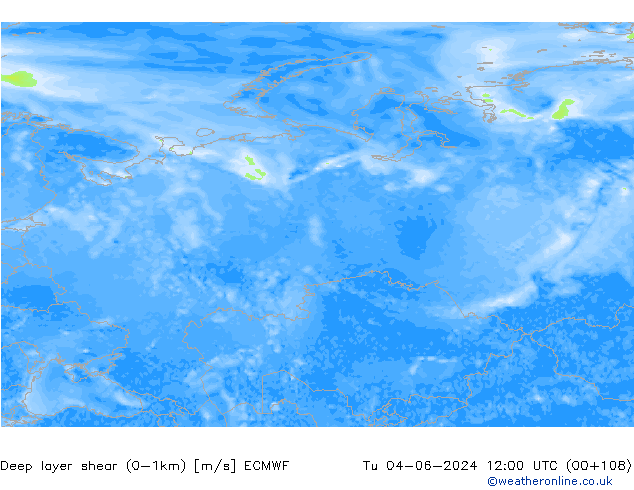Deep layer shear (0-1km) ECMWF Ter 04.06.2024 12 UTC