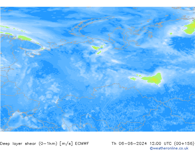 Deep layer shear (0-1km) ECMWF czw. 06.06.2024 12 UTC