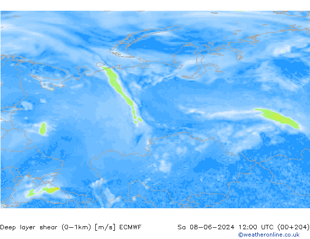 Deep layer shear (0-1km) ECMWF сб 08.06.2024 12 UTC
