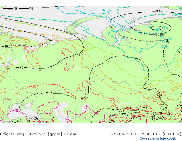 Height/Temp. 925 hPa ECMWF wto. 04.06.2024 18 UTC