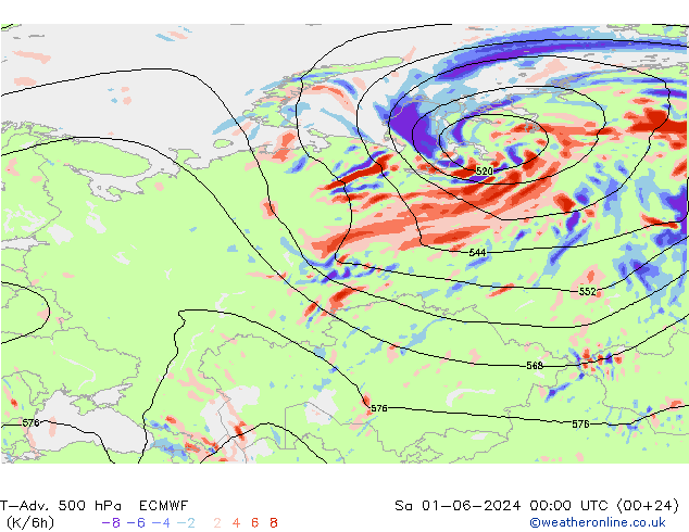 T-Adv. 500 hPa ECMWF sab 01.06.2024 00 UTC