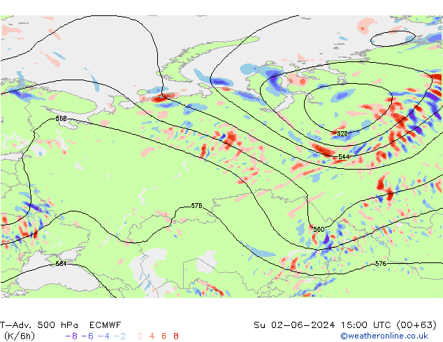 T-Adv. 500 hPa ECMWF Su 02.06.2024 15 UTC