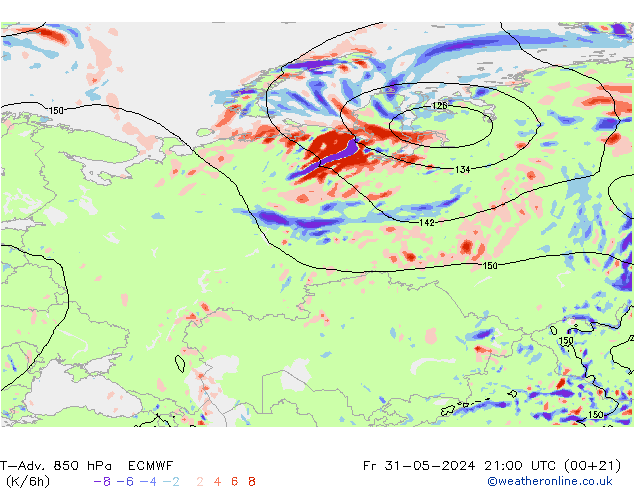 T-Adv. 850 hPa ECMWF pt. 31.05.2024 21 UTC