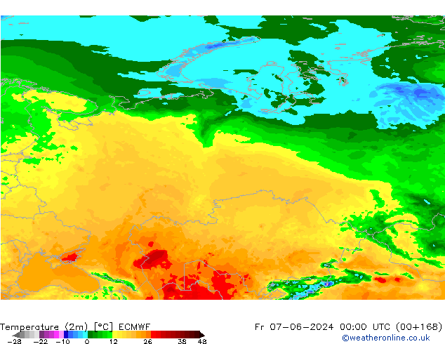 Temperatura (2m) ECMWF ven 07.06.2024 00 UTC