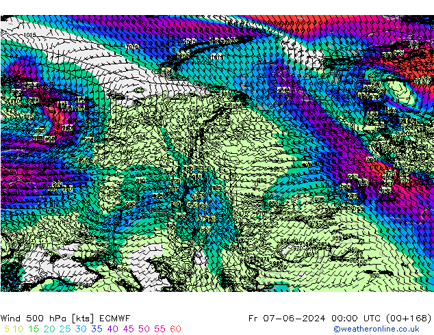 Vent 500 hPa ECMWF ven 07.06.2024 00 UTC