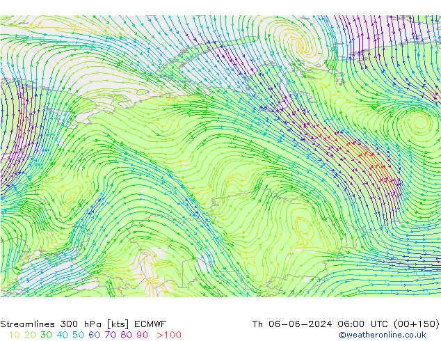 Streamlines 300 hPa ECMWF Th 06.06.2024 06 UTC