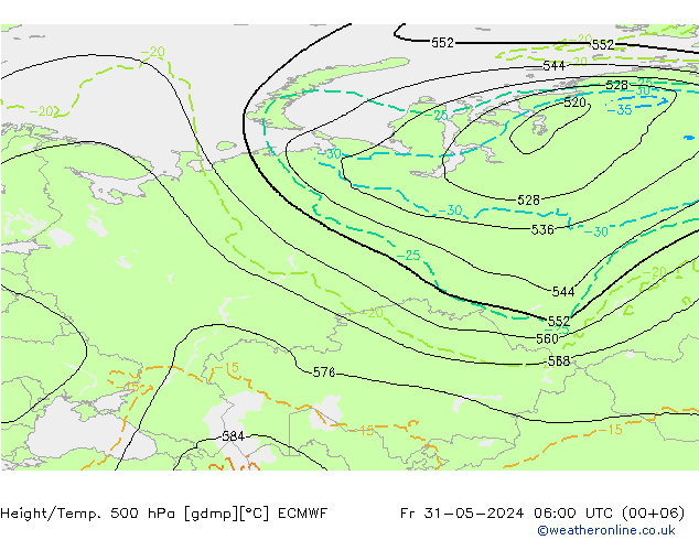 Z500/Yağmur (+YB)/Z850 ECMWF Cu 31.05.2024 06 UTC