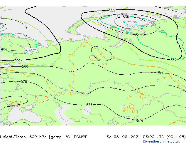 Height/Temp. 500 hPa ECMWF so. 08.06.2024 06 UTC