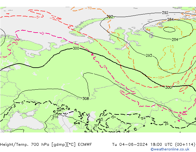 Height/Temp. 700 hPa ECMWF mar 04.06.2024 18 UTC