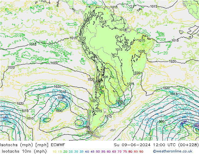 Isotachs (mph) ECMWF Su 09.06.2024 12 UTC