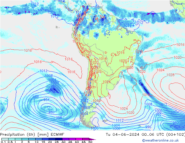 Z500/Rain (+SLP)/Z850 ECMWF Tu 04.06.2024 06 UTC