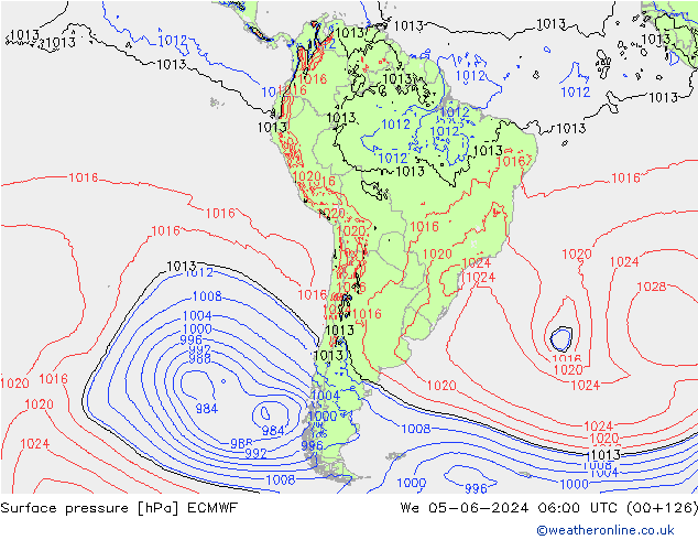 pressão do solo ECMWF Qua 05.06.2024 06 UTC