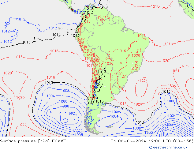 Surface pressure ECMWF Th 06.06.2024 12 UTC