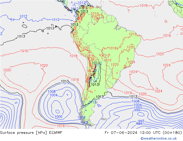 Bodendruck ECMWF Fr 07.06.2024 12 UTC