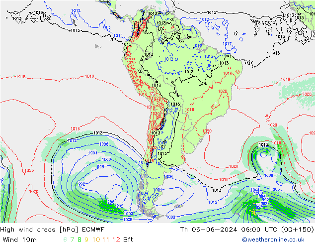 High wind areas ECMWF  06.06.2024 06 UTC