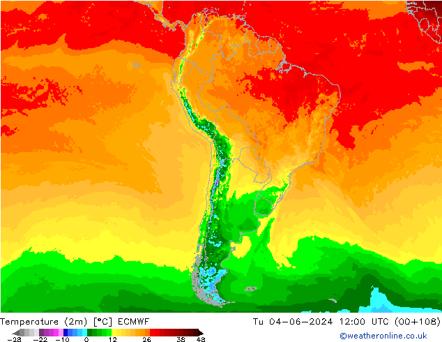 Temperature (2m) ECMWF Tu 04.06.2024 12 UTC