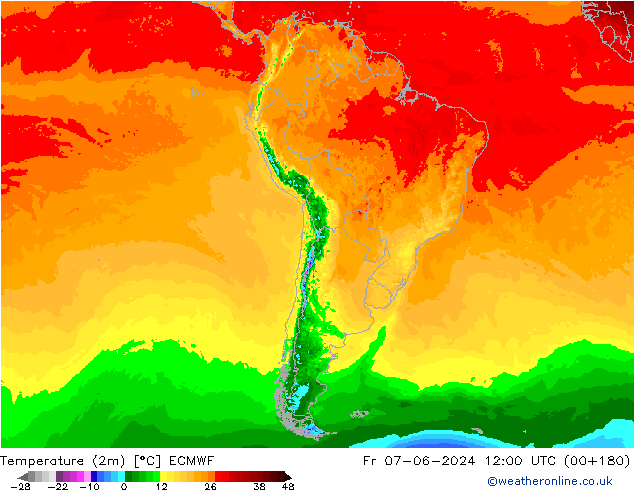 Temperaturkarte (2m) ECMWF Fr 07.06.2024 12 UTC
