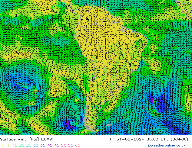 Prec 6h/Wind 10m/950 ECMWF Sex 31.05.2024 06 UTC