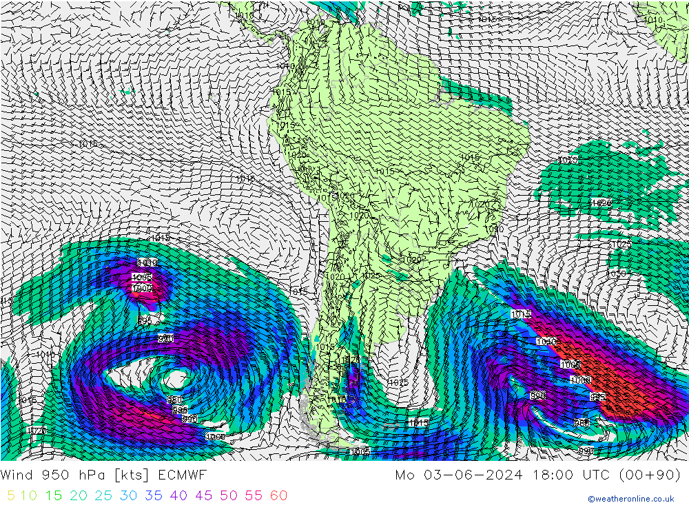 Viento 950 hPa ECMWF lun 03.06.2024 18 UTC